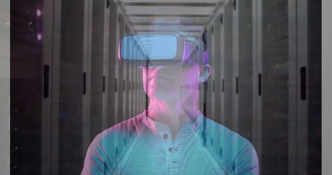Young Adult Experiencing Virtual Reality in Data Center