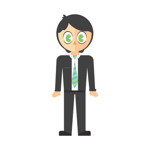 Transparent business professional cartoon in suit with green tie