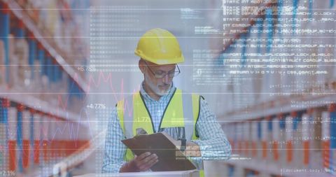 Warehouse Management with Data Overlay and Efficiency - Download Free Stock Images Pikwizard.com