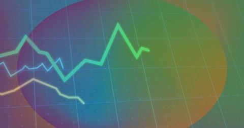 Abstract digital line chart with multicolored gradient overlay