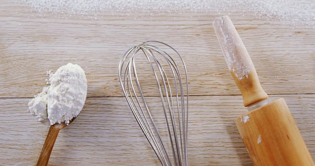 Baking Essentials on Wooden Table - Download Free Stock Images Pikwizard.com