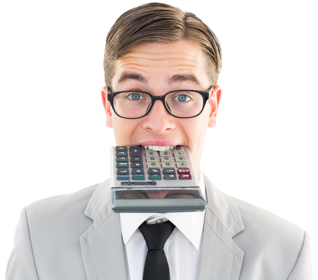 Transparent Quirky Businessman Biting Calculator - Download Free Stock Videos Pikwizard.com