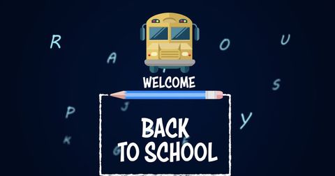 Welcome back to school banner with pencil and bus illustration
