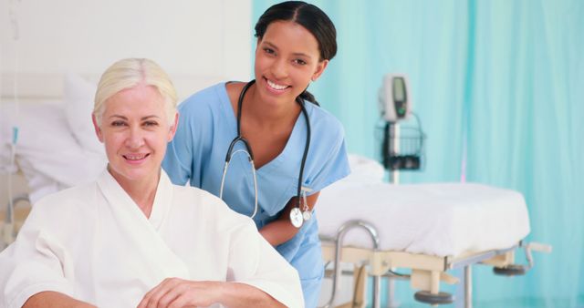 A middle-aged Caucasian woman is being cared for by a young Asian nurse, with copy space - Download Free Stock Photos Pikwizard.com