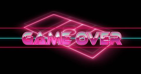 Neon Game Over Sign with Futuristic Wireframe Design