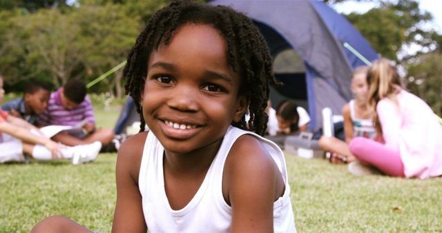 Happy African American Child at Summer Camp - Download Free Stock Images Pikwizard.com