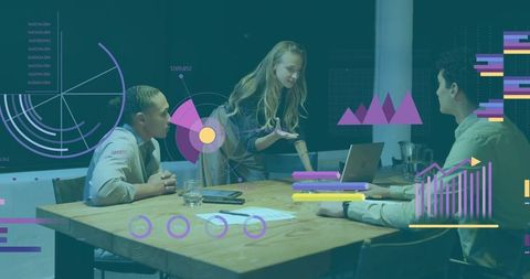 Business Team Presenting Data Visualization and Analytics in Modern Boardroom Collaboration