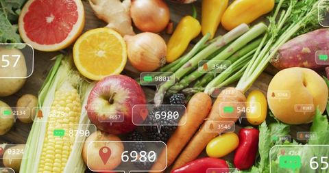 Presenting fresh produce with data overlays for inventory analytics and retail