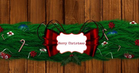 Festive Merry Christmas Greeting with Decorated Fir