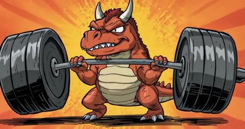 Determined Horned Creature Lifting Heavy Barbell with Power