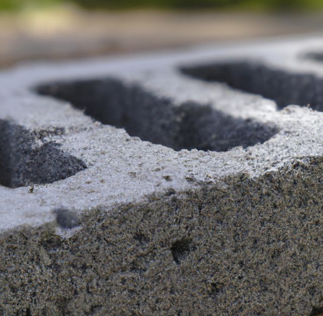 Suitable for illustrating various construction and building material themes, this close-up of a weathered concrete cinder block highlights the rough texture and sturdy nature of the material. Useful for architectural content, construction blogs, educational materials about building methods, or industrial-themed designs.