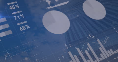 Data Interface Projection against Modern Skyscraper with Cloudy Sky