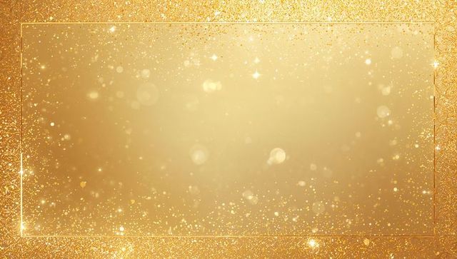 Golden glitter rectangular frame featuring metallic gradient panel and soft bokeh glow