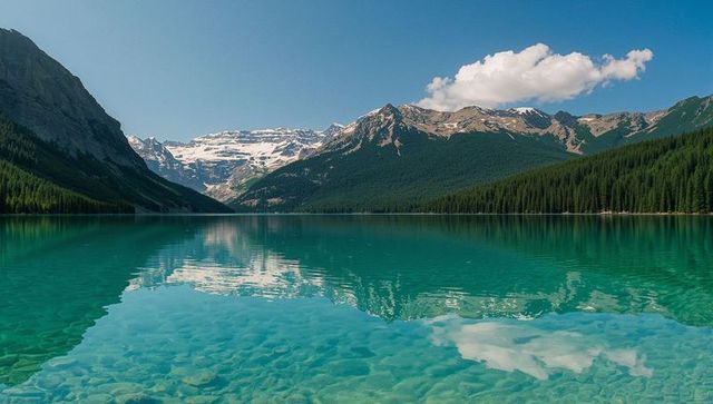 Serene Turquoise Alpine Lake with Snow-capped Peaks and Forest