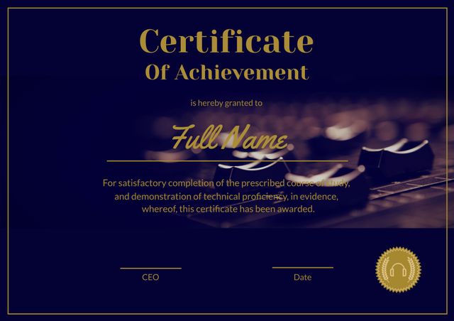 Elegant Certificate of Achievement for Music Completion - Download Free Stock Templates Pikwizard.com