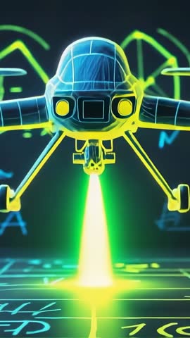 Autonomous UAV Hovering and Emitting Scanning Beam over Neon Mapping Grid Vertical Video