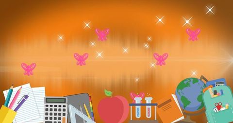 Educational Supplies Under Sparkling Starry Background