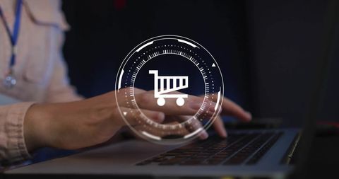 Hands Typing on Laptop with Digital Shopping Icon - Download Free Stock Images Pikwizard.com