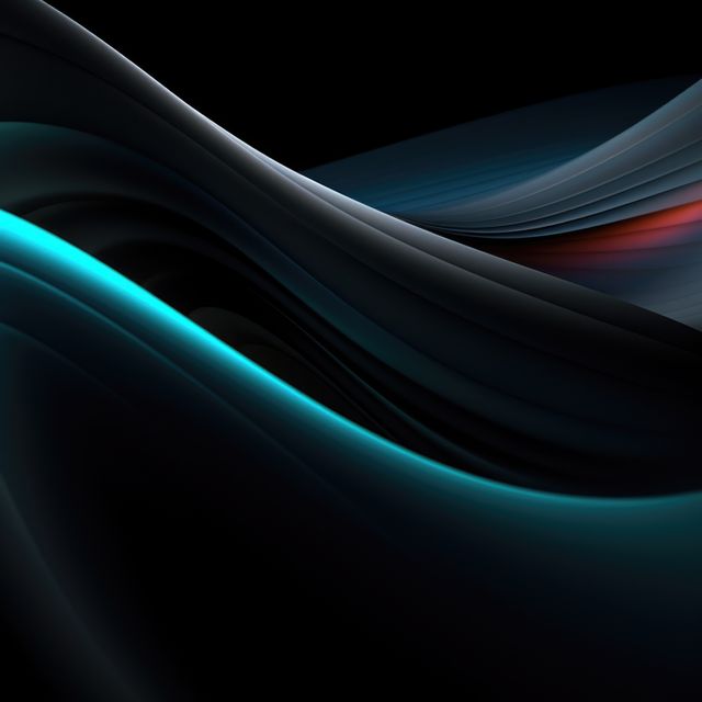 Black and blue abstract curves, created using generative ai technology. Black textured screen wallpaper background concept digitally generated image.