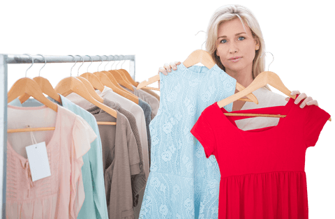 blonde woman choosing transparent dresses in clothing store - Download Free Stock Videos Pikwizard.com