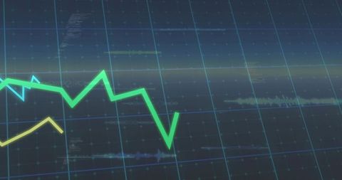 Neon Green Line Graph Pulsing on Futuristic Blue Grid Dashboard for Data Analytics
