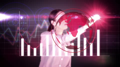 Businesswoman Analyzing Financial Data with Futuristic Technology