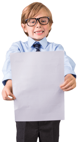 Schoolboy with Paper on Transparent Background