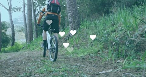 Cyclist embracing adventure on a forest path