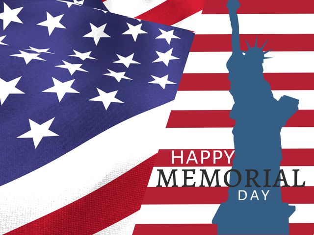 Patriotic Memorial Day Card with American Flag and Statue of Liberty Silhouette - Download Free Stock Templates Pikwizard.com