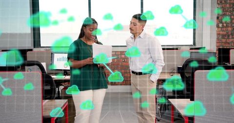 Collaborating on cloud analytics and data visualization in modern open office workspace