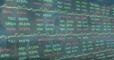 digital lock over financial data on cityscape background - Download Free Stock Images Pikwizard.com