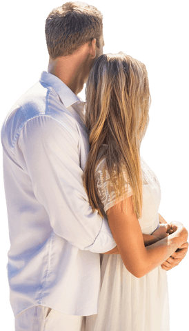 Loving Caucasian Couple Embracing on Transparent Background