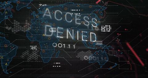 ACCESS DENIED Cybersecurity World Map Dashboard with Neon Interface and Network Nodes