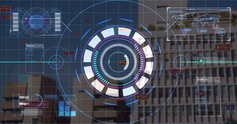 Futuristic Interface Displayed on City Building Facade