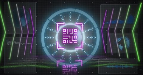 Futuristic QR Code Interface with Neon Abstract Lines - Download Free Stock Images Pikwizard.com