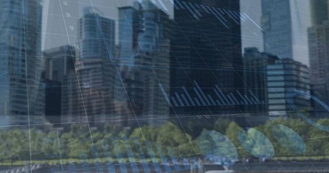 Financial Graphs Over Urban Landscape Digital Composite