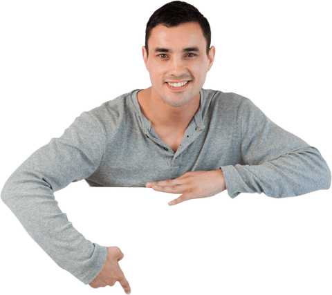 Smiling Man Presenting with Transparent Surrounding