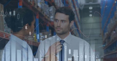 Warehouse team analyzing financial data and economic trends