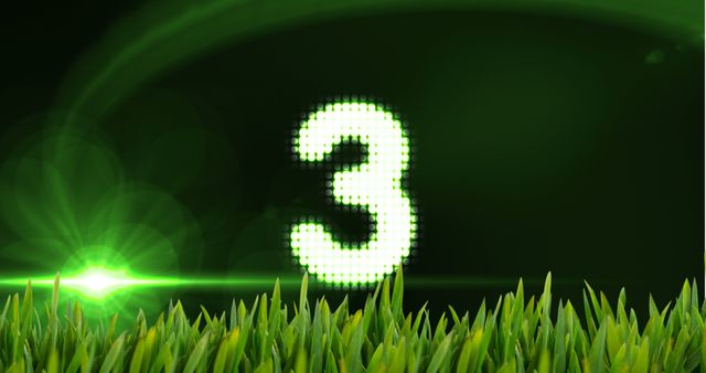 Animated Countdown Number Three with Green Grass and Lights - Download Free Stock Images Pikwizard.com