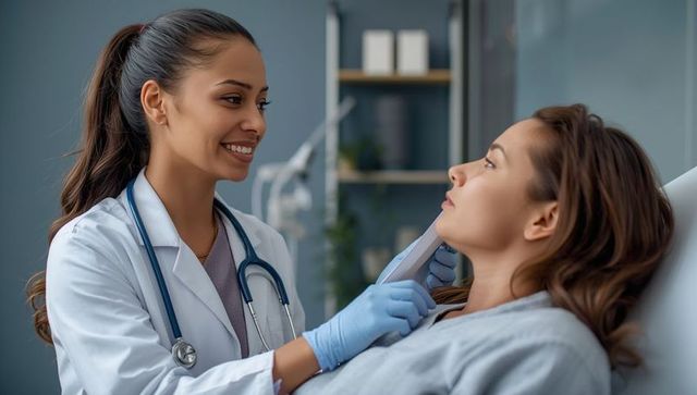 Doctor Examining Patient with Tongue Depressor in Clinical Setting