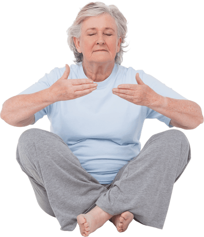 Senior woman practicing transparent meditation yoga