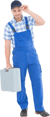 Transparent Full-Length Portrait of Confident Male Repairman with Toolbox - Download Free Stock Videos Pikwizard.com