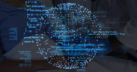Healthcare Professionals Analyzing Digital Globe with Code Overlay