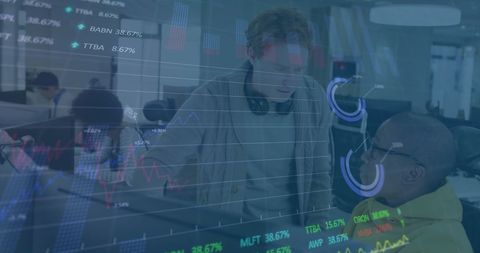 Colleagues Collaborating on Data Analysis in Modern Workspace