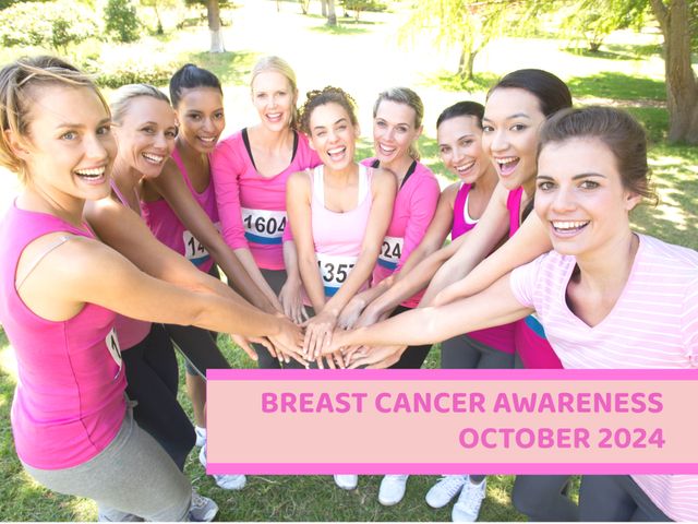 This portrays an empowering scene of women in pink shirts uniting for a breast cancer awareness campaign in October 2024. They exude hope and unity, making it ideal for promoting health initiatives, awareness events, support groups, community teamwork, and campaigns aiming to raise awareness for breast cancer.