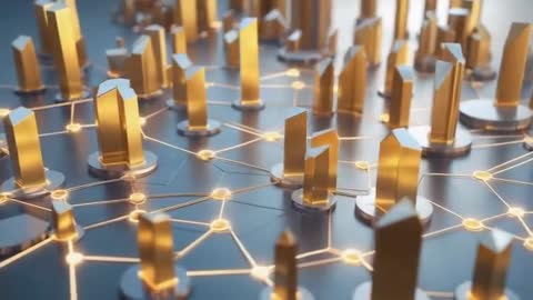 Abstract Network of Golden Pillars in Futuristic Design