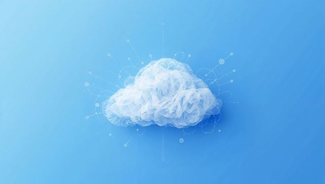 Translucent mesh cloud representing cloud computing, data network, ai connectivity