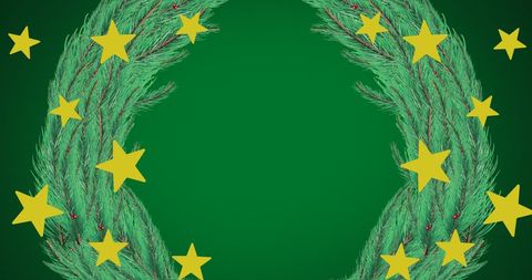 Festive Yellow Stars on Christmas Wreath