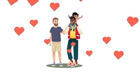 Diverse Gay Couple with Adopted Son Surrounded by Hearts - Download Free Stock Images Pikwizard.com