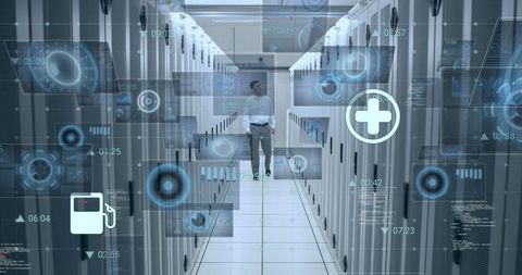 Innovative IT Engineer in Server Room with Digital Interface - Download Free Stock Images Pikwizard.com